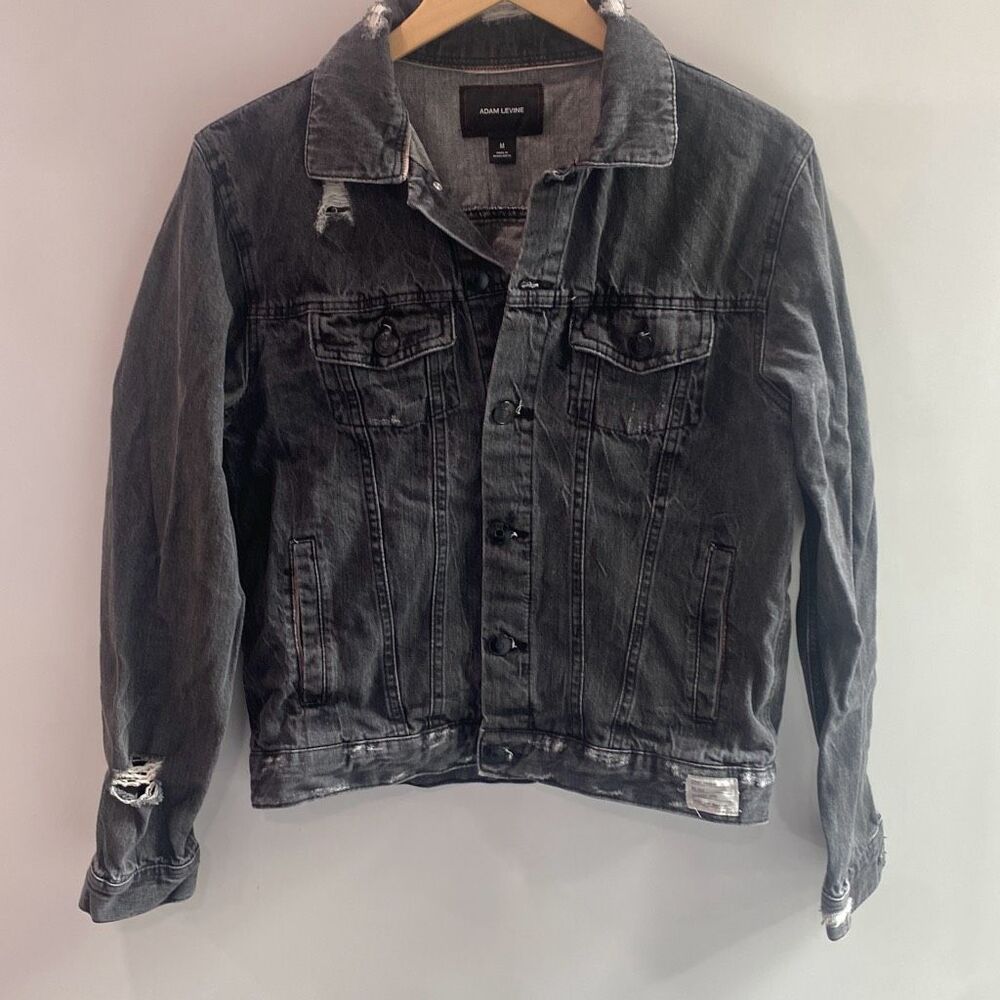 Adam Levine Mens Distressed Gray Denim Jacket M